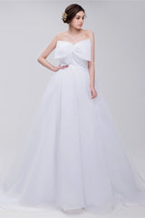 Wedding Dress V Neck, Lace Sheer Waist Long Pleated A-line Train Wedding Dresses with Half Sleeves