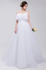 Wedding Dresses V Neck, Lace Sheer Waist Long Pleated A-line Train Wedding Dresses with Half Sleeves