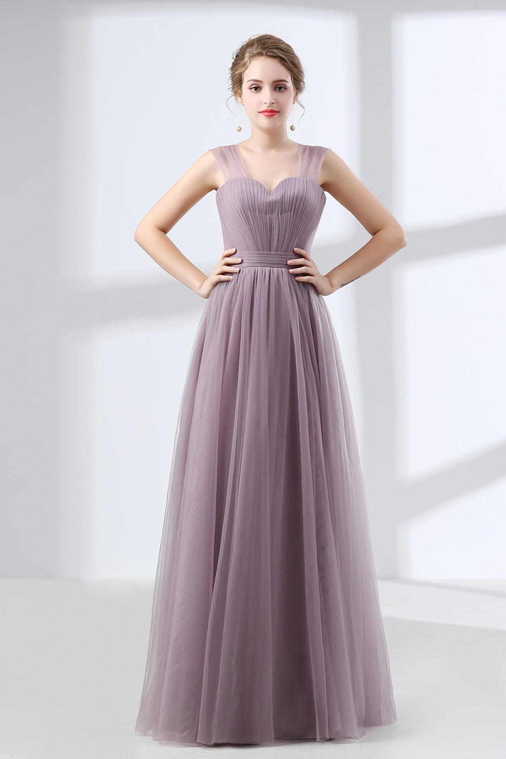 Evening Dresses On Sale, Lavender A-Line Sweetheart Floor-Length Tulle Pleated Bridesmaid Dresses