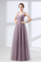 Evening Dresses Online, Lavender A-Line Sweetheart Floor-Length Tulle Pleated Bridesmaid Dresses