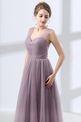 Evening Dress Elegant, Lavender A-Line Sweetheart Floor-Length Tulle Pleated Bridesmaid Dresses