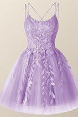 Prom Dress Idea, Lavender Appliques A-line Short Princess Dress
