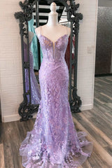 Bridesmaids Dresses Yellow, Lavender Floral Appliques Deep V Neck Mermaid Long Prom Dresses Gala Dress Formal