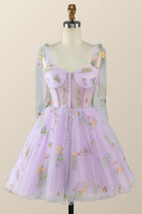 Elegant Wedding Dress, Lavender Floral Corset A-line Princess Dress