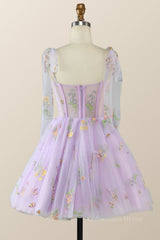 Wedding Bouquet, Lavender Floral Corset A-line Princess Dress