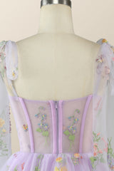 Bridesmaid Dresses Yellow, Lavender Floral Corset A-line Princess Dress