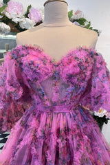 Bridesmaid Dresses Website, Lavender & Fuchsia Off-the-Shoulder Ruffles Homecoming Dress