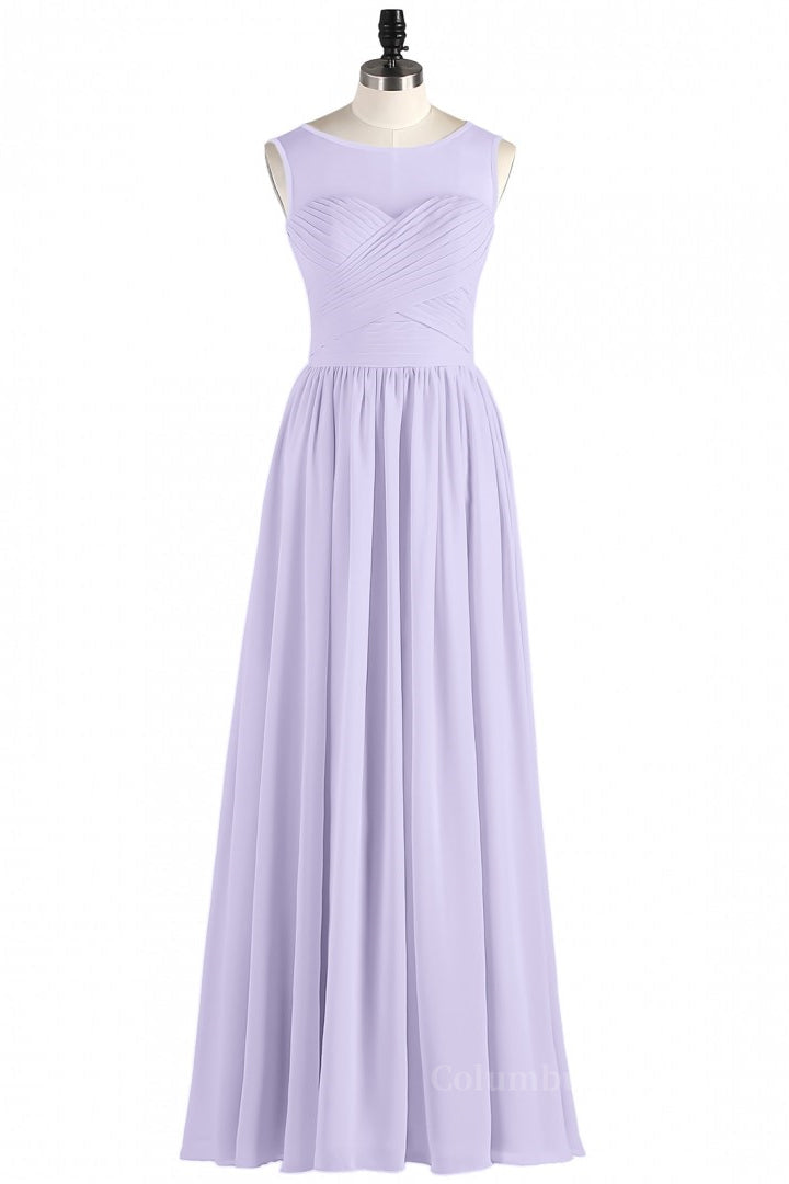 Sage Green Wedding, Lavender Illusion Scoop Chiffon Long Bridesmaid Dress
