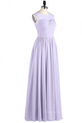 Short Wedding Dress, Lavender Illusion Scoop Chiffon Long Bridesmaid Dress