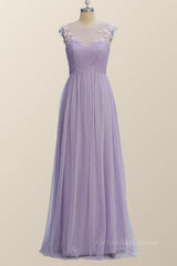 Classy Gown, Lavender Illusion Scoop Lace Appliques A-line Bridesmaid Dress