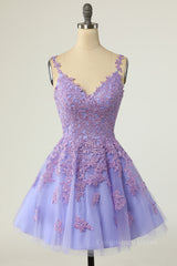 Bridesmaids Dresses Styles, Lavender Lace Appliques Princess A-line Short Prom Dress