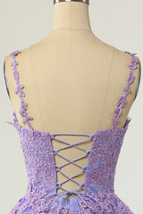 Bridesmaid Dresse Styles, Lavender Lace Appliques Princess A-line Short Prom Dress