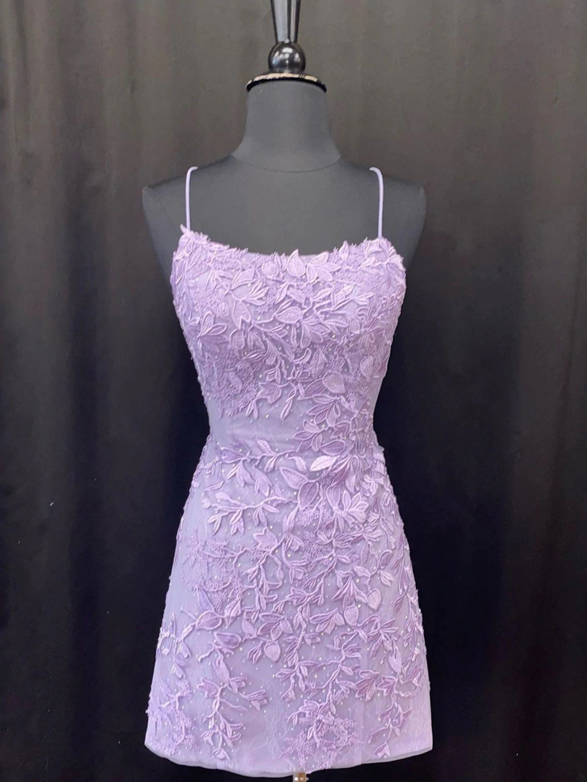 Homecoming Dresses Tight, Lavender Lace Short Homecoming Dresses,Backless Hoco Dress