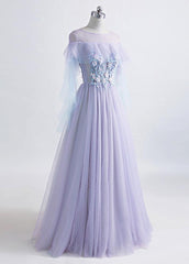 Country Wedding, Lavender Off Shoulder Flower Lace Long Party Dress, A-line Purple Prom Dress Formal Dress