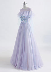 Flower Girl Dress, Lavender Off Shoulder Flower Lace Long Party Dress, A-line Purple Prom Dress Formal Dress