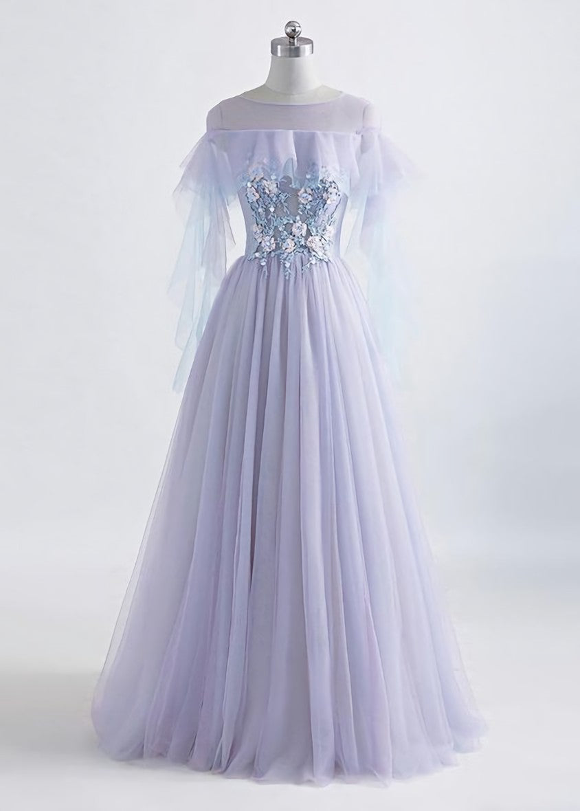 Bridesmaid Dresses Modest, Lavender Off Shoulder Flower Lace Long Party Dress, A-line Purple Prom Dress Formal Dress