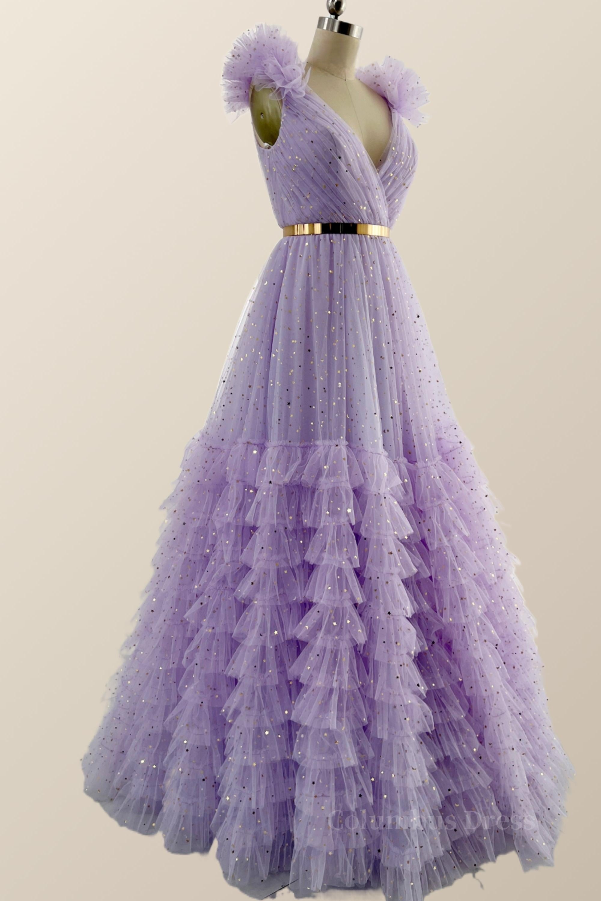 Bridesmaids Dresses Blush, Lavender Princess Tiered Ruffles Long Formal Dress