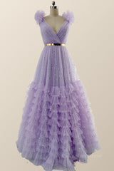 Bridesmaid Dress Blush, Lavender Princess Tiered Ruffles Long Formal Dress
