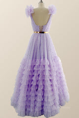 Bridesmaids Dresses Champagne, Lavender Princess Tiered Ruffles Long Formal Dress