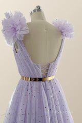 Bridesmaids Dress Champagne, Lavender Princess Tiered Ruffles Long Formal Dress