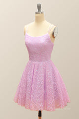Evening Dresses For Party, Lavender Sequin A-line Short Dress