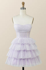 Homecoming Dresses Modest, Lavender Strapless Cowl Neck Short A-line Princess Dress