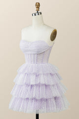Homecoming Dress Modest, Lavender Strapless Cowl Neck Short A-line Princess Dress