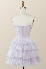 Homecoming Dresses Chiffon, Lavender Strapless Cowl Neck Short A-line Princess Dress
