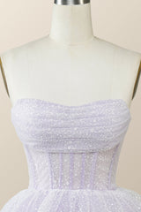 Homecoming Dress Chiffon, Lavender Strapless Cowl Neck Short A-line Princess Dress
