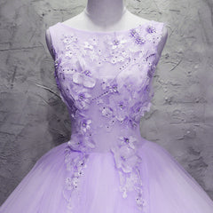 Prom Dress Inspo, Lavender Tulle with Flowers Ball Gown Sweet 16 Dress, Lavender Long Formal Dress