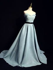 Wedding Shoes Bride, Light Blue A line Long Prom  Dress, Blue  Formal Evening Dresses