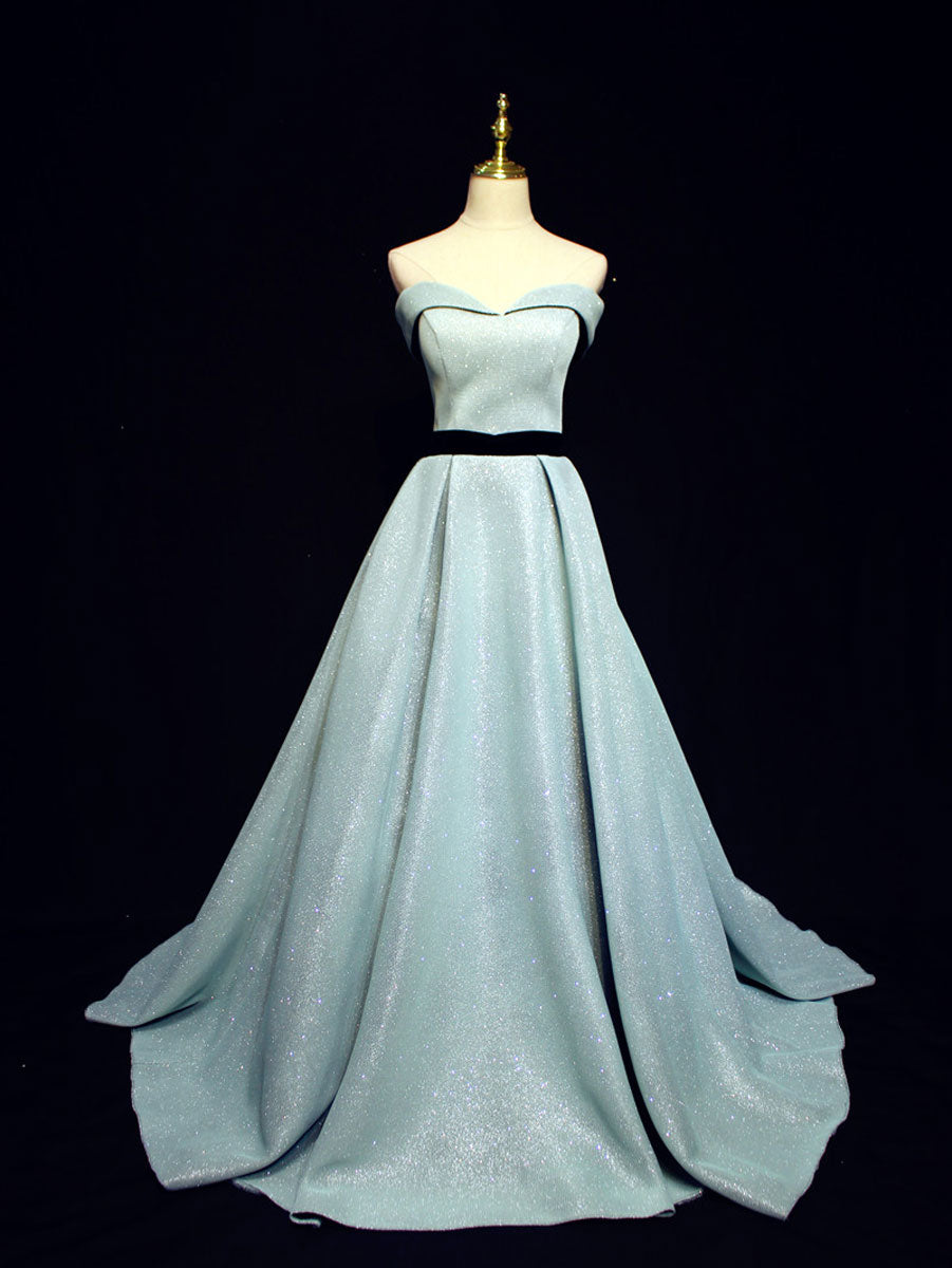 Elegant Prom Dress, Light Blue A line Long Prom  Dress, Blue  Formal Evening Dresses