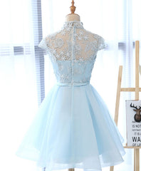 Homecomming Dresses Short, Light Blue Applique Short Prom Dress, Blue Homecoming Dress