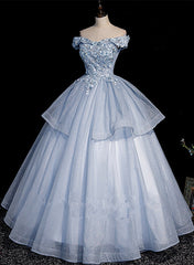 Formal Dresses Fashion, Light Blue Ball Gown Tulle with Lace Formal Dress, Blue Sweet 16 Dresses