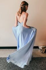 Light Blue Satin A-Line Prom Dress