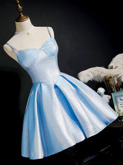 Party Dress Wedding, Light Blue Satin Sweetheart Homecoming Dress, Blue Short Prom Dress, Party Dress