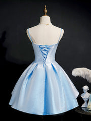 Party Dress Night, Light Blue Satin Sweetheart Homecoming Dress, Blue Short Prom Dress, Party Dress