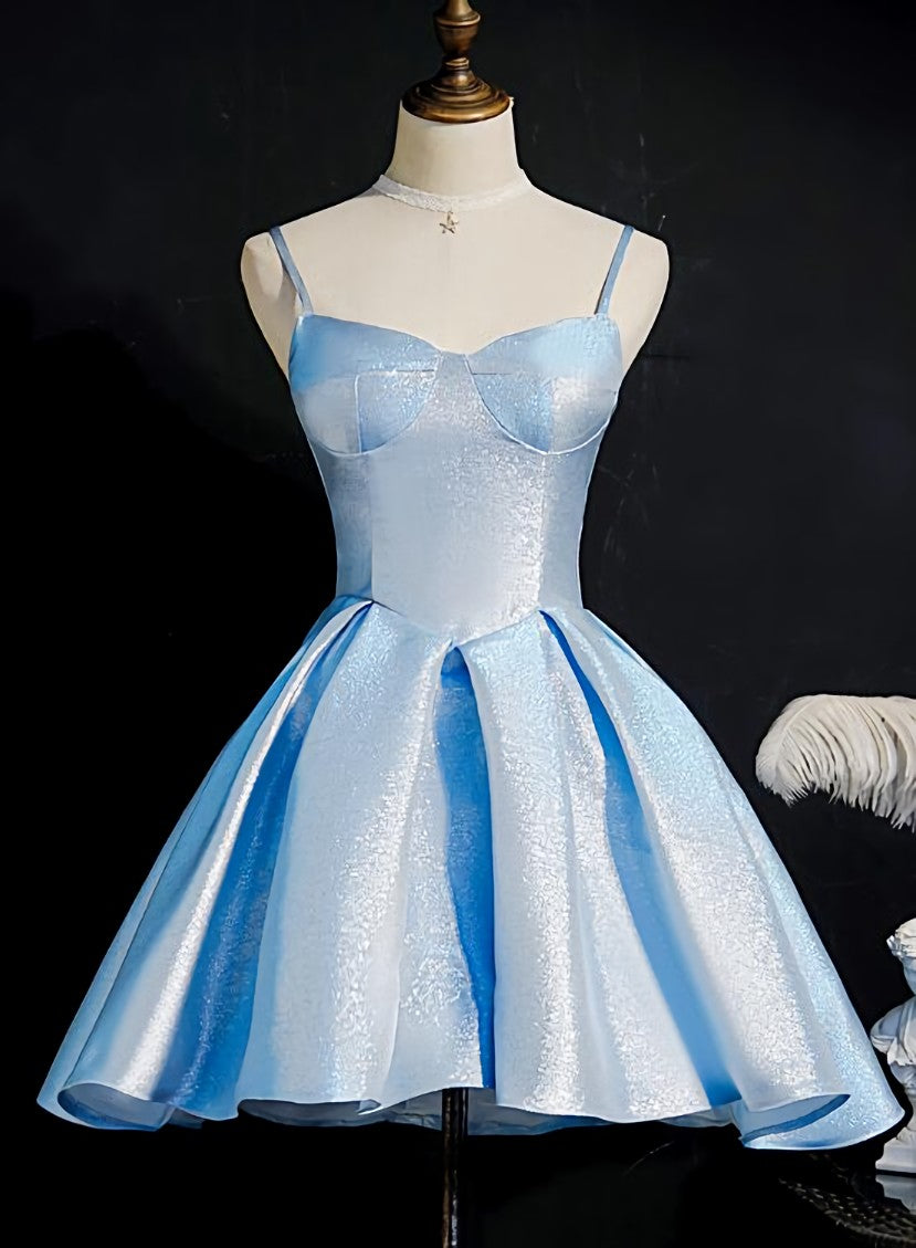 Party Dress Fashion, Light Blue Satin Sweetheart Homecoming Dress, Blue Short Prom Dress, Party Dress