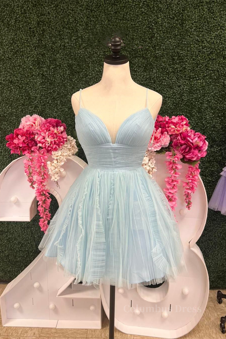 Prom Dress Color, Light Blue Straps A-line Short Homecoming Dress