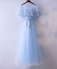 Dress Short, Light Blue Tulle Lace Long Prom Dress, Blue Lace Graduation Dress