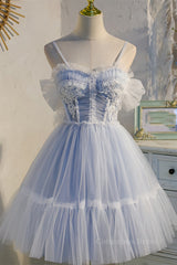 Prom Dressed 2028, Light Blue Tulle Short A-line Homecoming Dress
