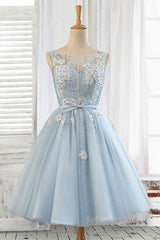 Homecoming Dress Cute, Light blue tulle short prom dress, blue homecoming dress