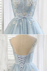 Homecoming Dresses For Girl, Light blue tulle short prom dress, blue homecoming dress