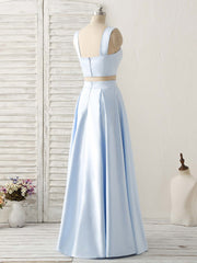 Formal Dresses For Woman, Light Blue Two Pieces Satin Long Prom Dress Simple Evening Dress