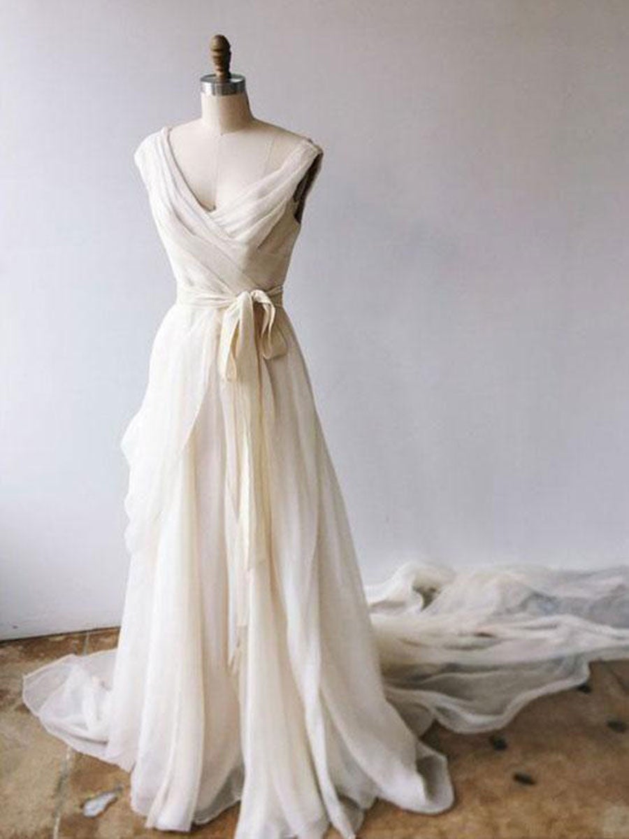Prom Dress For Sale, Light champagne chiffon long prom dress, chiffon evening dress
