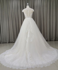 Wedding Dresses And Veils, Light Champagne Tulle Lace Long Wedding Dress Lace Bridal Dress