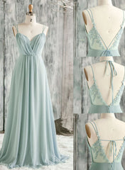 Gorgeou Dress, Light Green Chiffon with Lace Bridesmaid Dress, A-line Long Evening Party Dresses