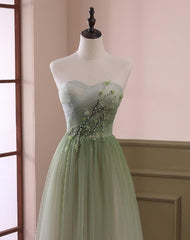 Formal Dresses Royal Blue, Light Green Gradient Tulle Long Formal Dress, Green Beaded Sweetheart Prom Dresses