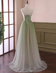 Formal Dresses Midi, Light Green Gradient Tulle Long Formal Dress, Green Beaded Sweetheart Prom Dresses