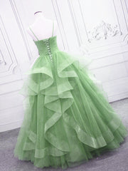 Royal Dress, Light Green Layers Tulle Straps Long Formal Dress, Light Green Sweet 16 Gown